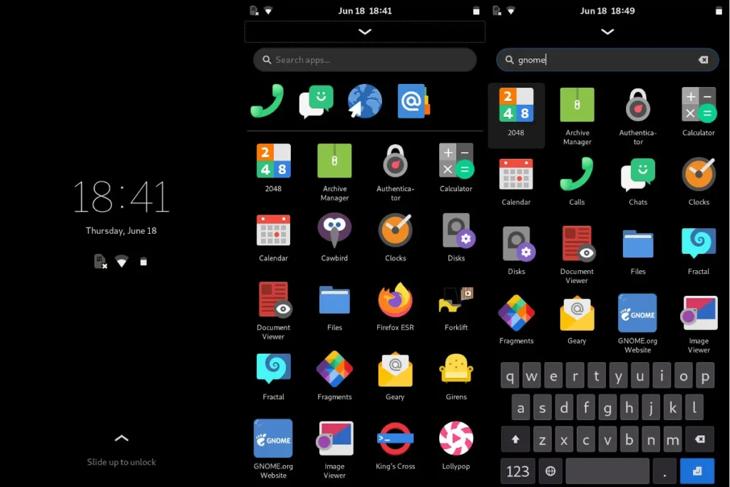 Environnement Phosh, basé sur GNOME (source : Alternativeto)